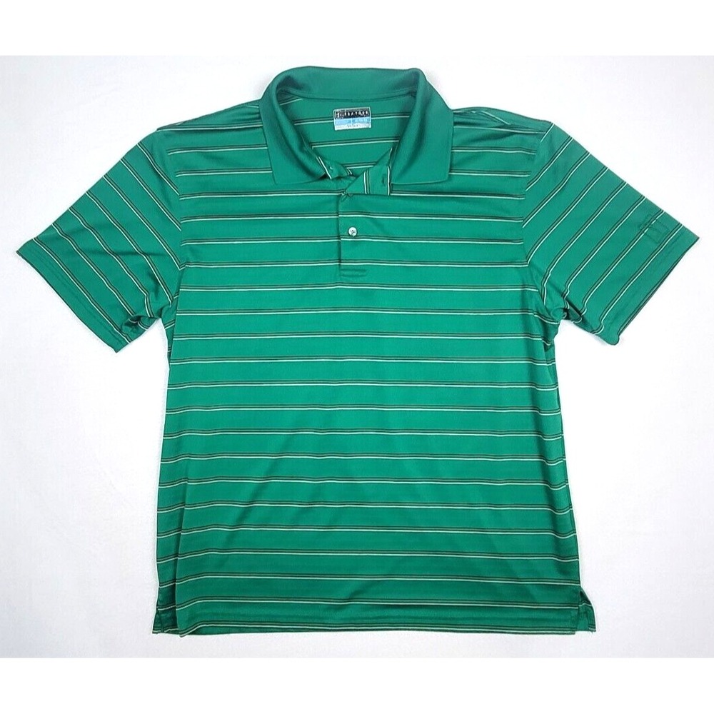 PGA Tour Mens‎ Green Golf Polo Shirt XL Striped Short Sleeve